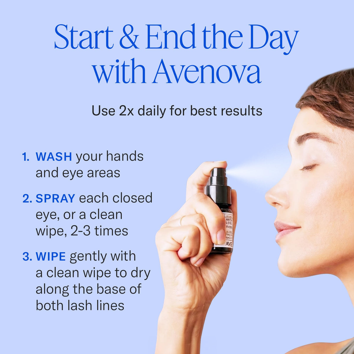 Avenova Eyelid and Eyelash Cleanser Spray - 20ml Bottle - Gentle Everyday Pure Hypochlorous Acid Spray for Eye Irritation - Maple Wellness Supplements