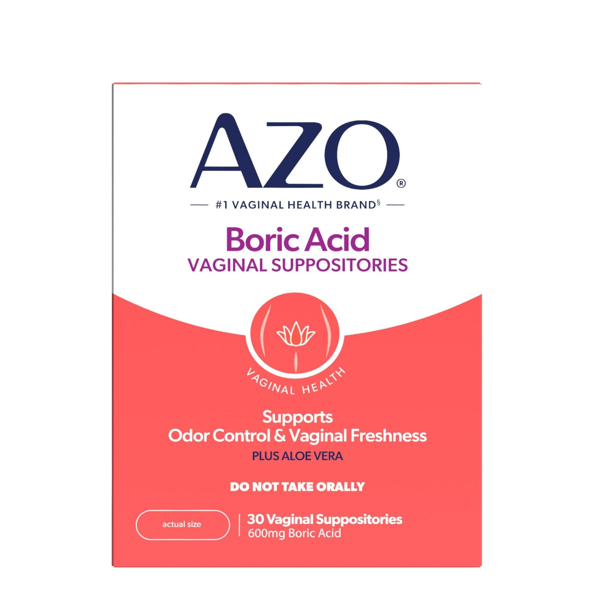 AZO® Boric Acid Vaginal Suppositories for Women, Helps Support Odor Control with Clinically Studied Boric Acid, Non-GMO, 30 Count - Maple Wellness Supplements