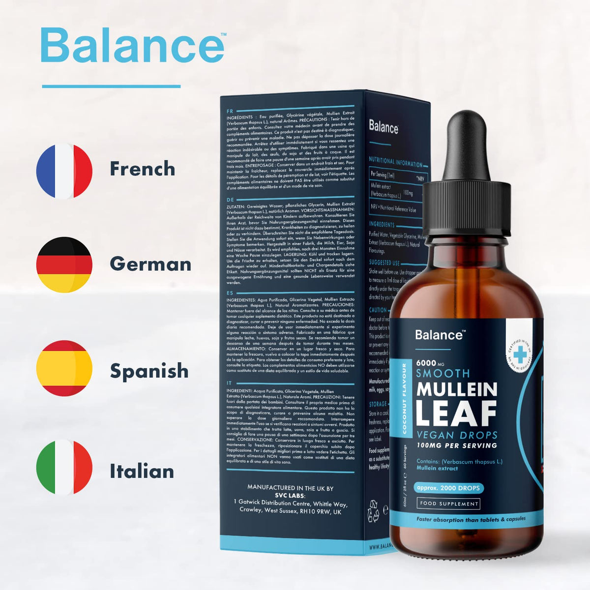 Balance Mullein Leaf Liquid Drops - 60ml for 2 Month Supply - High Strength - Vegan - Maple Wellness Supplements
