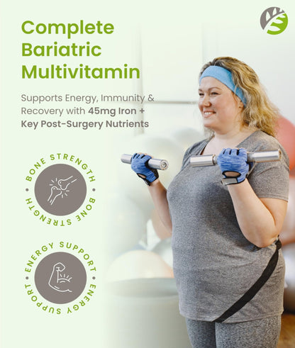 BariSlim Complete Chewable Bariatric Multivitamin Tablets - 45 mg Iron - Bariatric Vitamin & Supplement for Post Bariatric Surgery Including Gastric Bypass & Gastric Sleeve | Mixed Berry | 90 Tablets - Maple Wellness Supplements