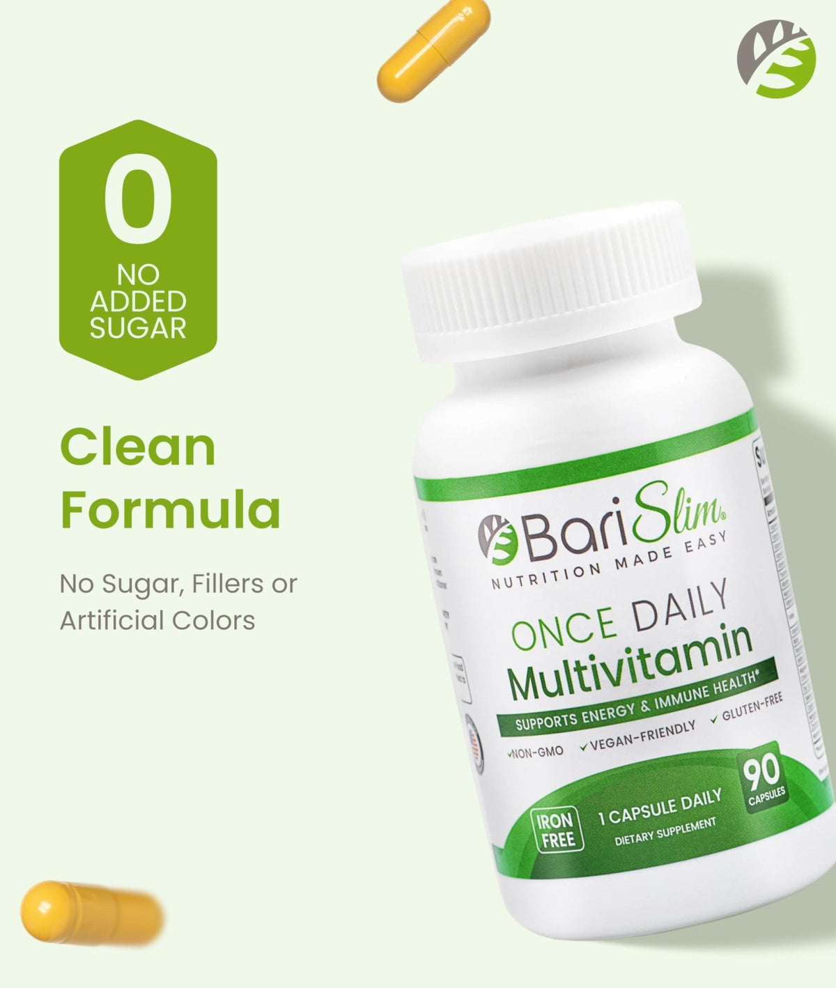 BariSlim Once Daily Bariatric Multivitamin Capsule - Iron-Free Formula - Bariatric Vitamin and Supplement for Post Surgery, Including Gastric Bypass and Gastric Sleeve | 90-Day Supply - Maple Wellness Supplements