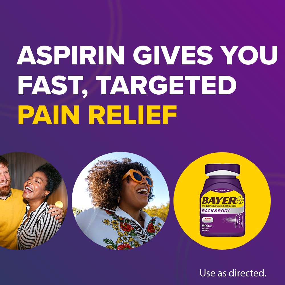 Bayer Back & Body 500mg Aspirin Plus Caffeine for Powerful Pain Relief, 200 Coated Caplets - Maple Wellness Supplements