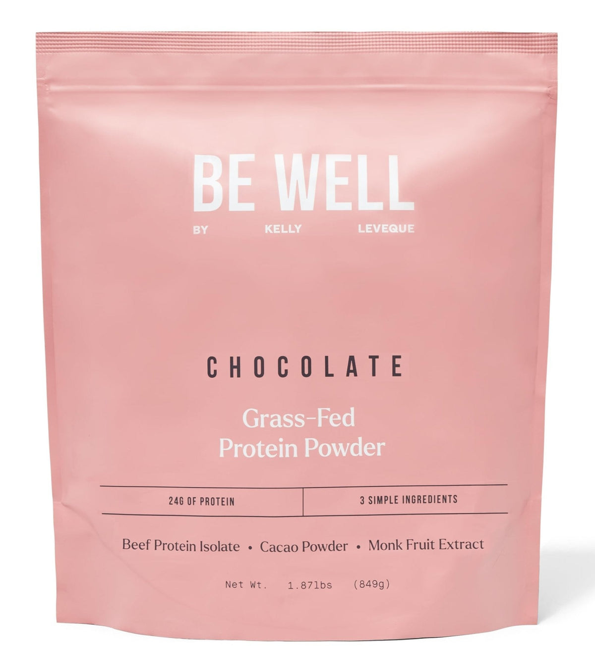 Be Well by Kelly Chocolate Grass-Fed Beef Protein Powder, 24G of Protein & 1G Net Carbs (3 Ingredients, 30 Servings) 9 Amino Acids + 3 BCAAs No Soy, No Dairy, Stevia-Free, No Sugar Added 1.87lb 849g - Maple Wellness Supplements
