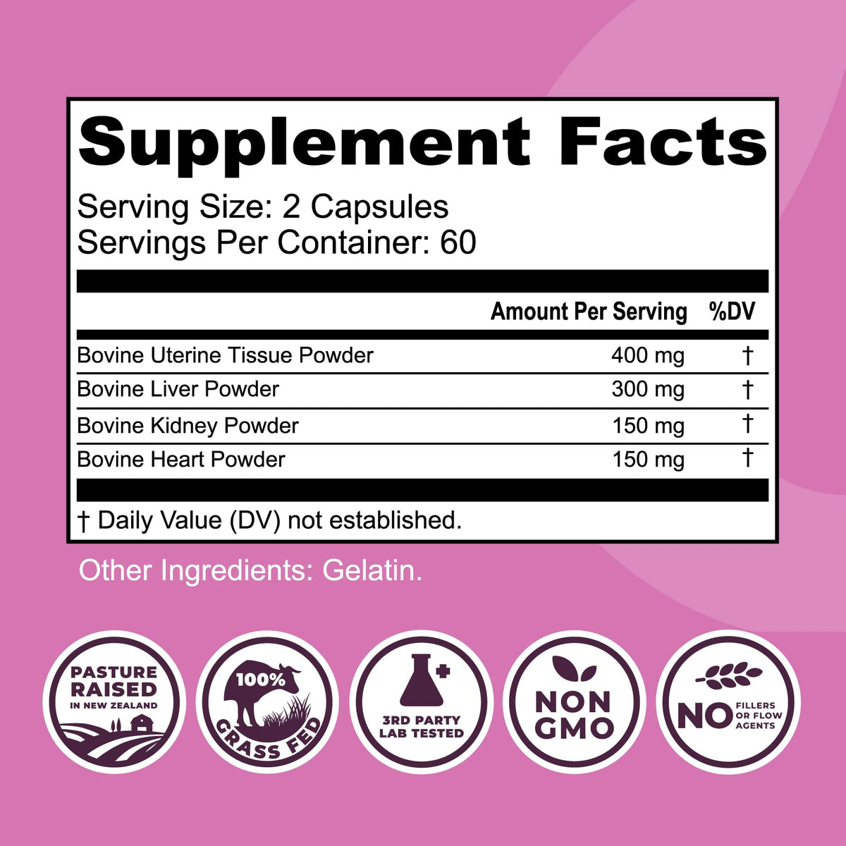 Beef Organ Supplement for Women - Beef Liver, Kidney, Heart and Uterus Tissue, Supports Women's Overall Energy and Health - Pasture Raised in New Zealand - Maple Wellness Supplements