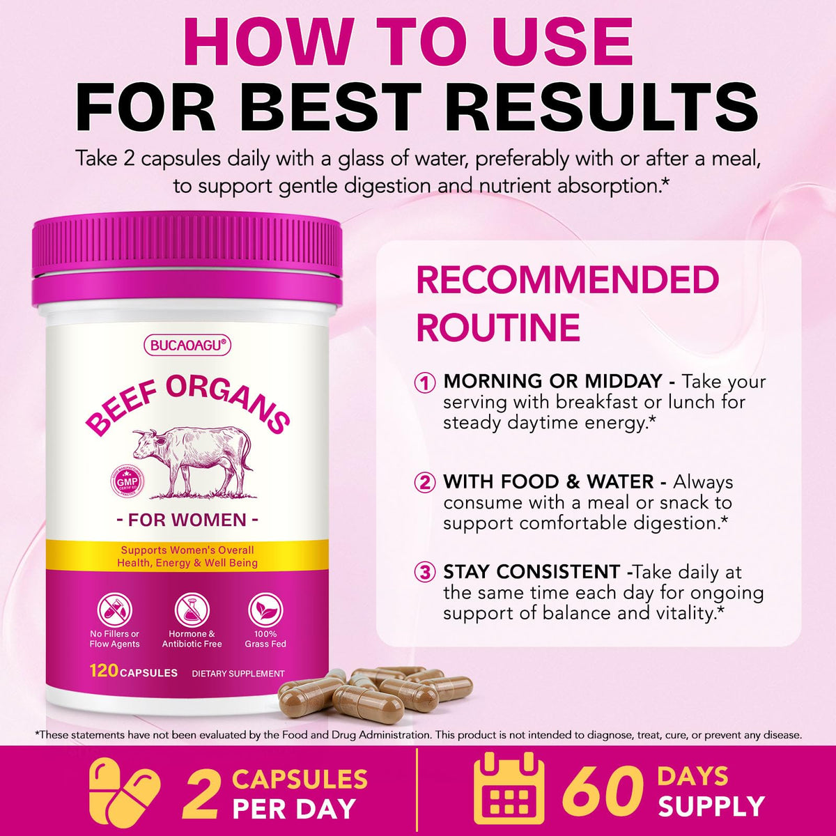 Beef Organ Supplement for Women - Grass-Fed Beef Liver, Kidney, Heart, Uterus, Ovary - Supports Female Energy & Hormone Balance - Pasture Raised in New Zealand - Maple Wellness Supplements