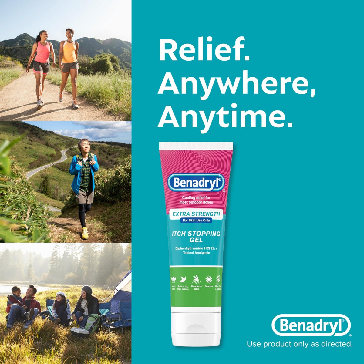 Benadryl Extra Strength Anti Itch Relief Gel, 2% Diphenhydramine HCl, Relief from Insect Bites, Sunburn & More, Great for Camping Essentials, 3.5 fl oz - Maple Wellness Supplements