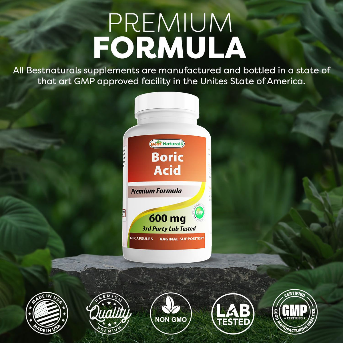 Best Naturals Boric Acid Vaginal Suppositories - Made in USA - USP Medical Grade Fine Powder, Easy Dissolve, Third Party Tested - 60 Count - Maple Wellness Supplements