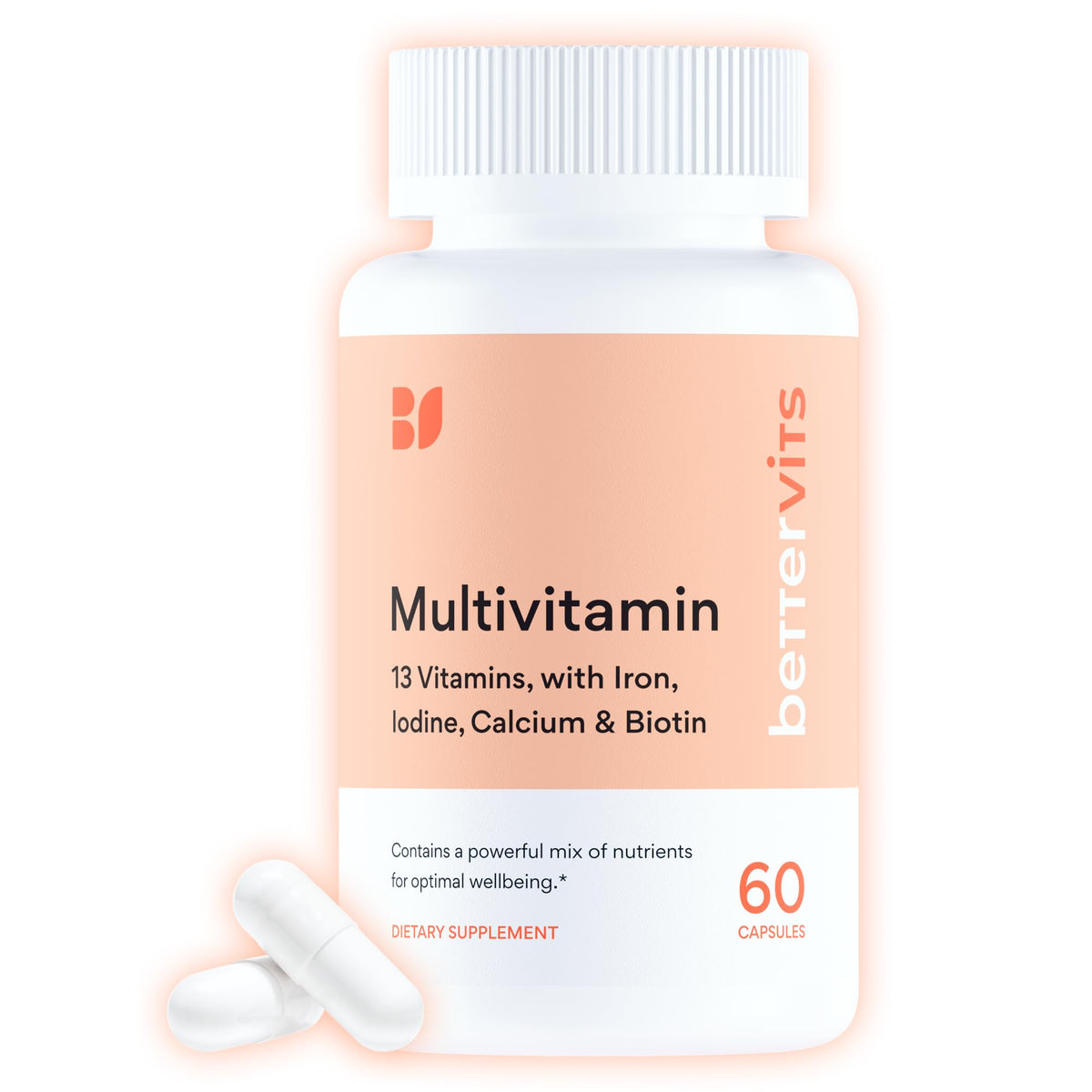 Bettervits Multivitamin for Women & Men | Womens Daily Multivitamin with 13 Essential Vitamins Iron, Iodine, Calcium and Biotin | Vitamins A, K2, D3, C, B1, B2, B3, B5, B6, B7, B9, B12 | 60 Capsules - Maple Wellness Supplements