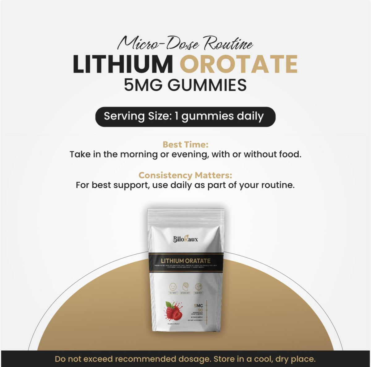 BiloRaux Lithium Orotate 5mg Gummies – Premium Microdose Lithium Supplement for Calm Balance & Focus – Natural Raspberry Flavour – 90 Vegan Gummies - Maple Wellness Supplements