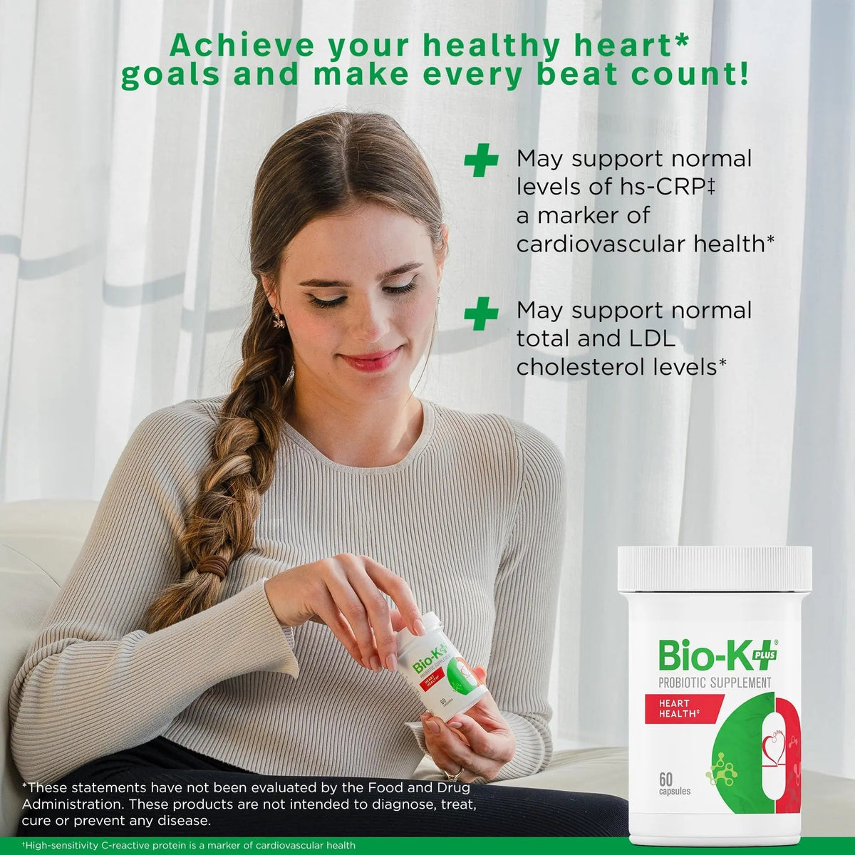Bio-K+ Probiotics for Heart Health with Limosilactobacillus reuteri LRC – Heart Health Probiotic for Cholesterol & Cardiovascular Support, 5 Billion CFU, Vegan, Shelf-Stable – 60 Capsules - Maple Wellness Supplements