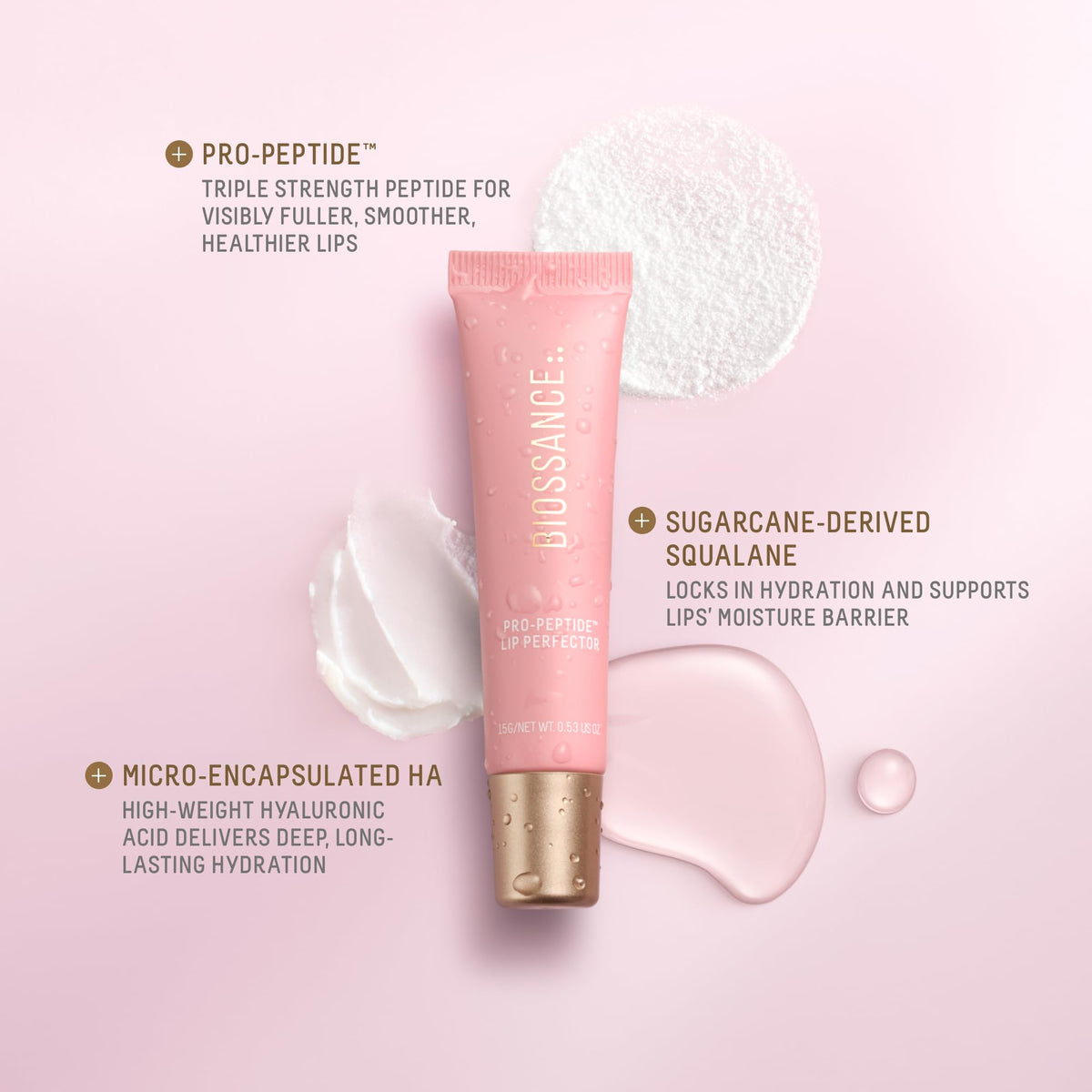 Biossance Pro-Peptide Lip Perfector – Triple-Treat Vegan Lip Balm – Deeply Hydrating with Pro-Peptides & Hyaluronic Acid – Enhances Natural Lip Color – Silky, Glossy Finish in Blush Quartz, Pink - Maple Wellness Supplements