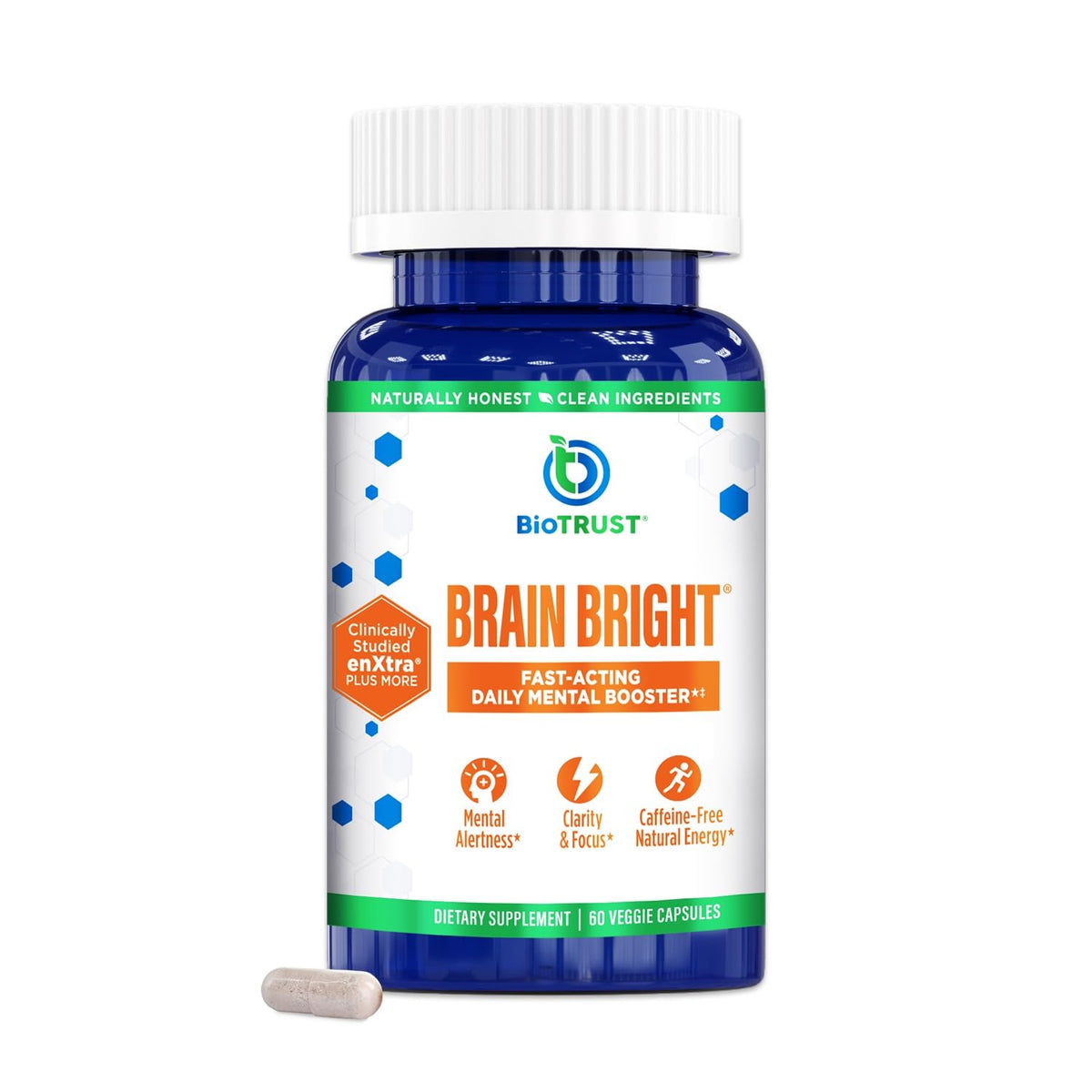 BioTrust Brain Bright – Daily Nootropic Boost for Focus, Concentration, Mental Clarity – Caffeine Free Nootropics Brain Support Supplement – Thai Ginger, Ginkgo, Folate, L-Theanine – 30 Servings - Maple Wellness Supplements