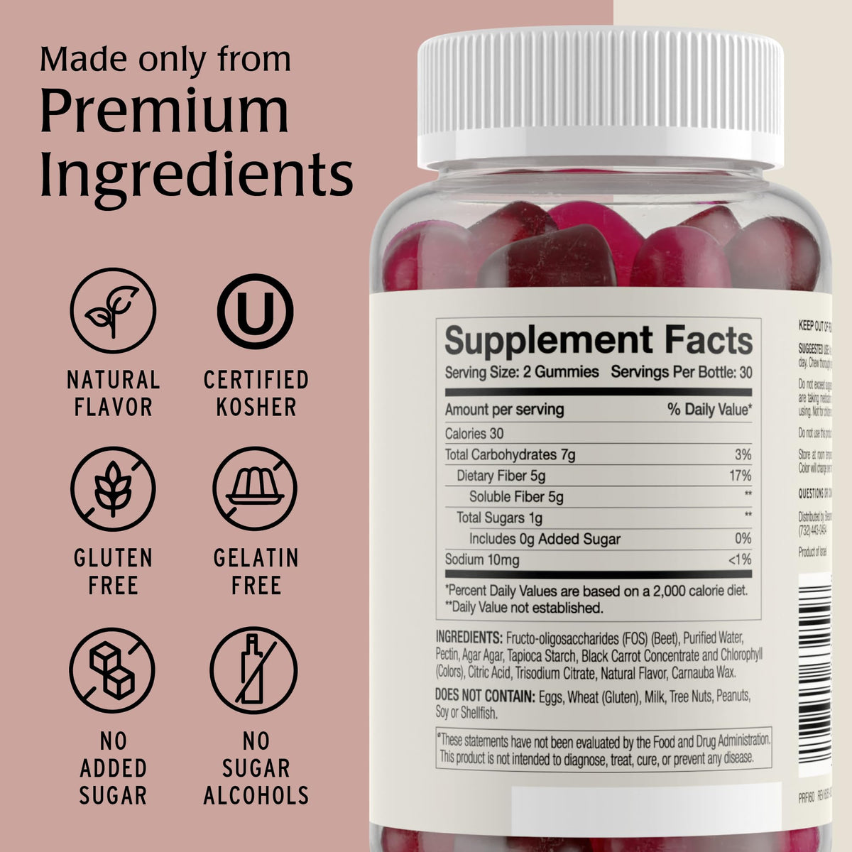 Blessments - Prebiotic Fiber Gummies for Adults & Kids with No Added Sugar- 5g (60 Count) High Fiber Supplement Gummies - Vegan - Keto Friendly - Digestive Health Supplements - Maple Wellness Supplements
