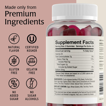 Blessments - Prebiotic Fiber Gummies for Adults & Kids with No Added Sugar- 5g (60 Count) High Fiber Supplement Gummies - Vegan - Keto Friendly - Digestive Health Supplements - Maple Wellness Supplements