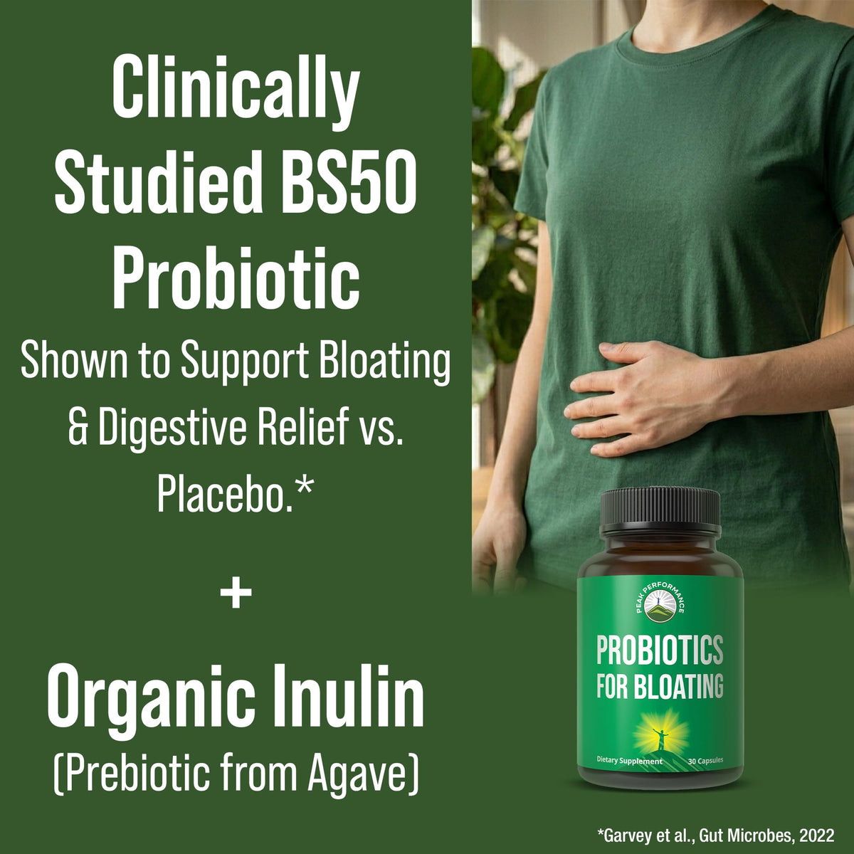 Bloat and Gas Probiotic - Proven Relief with Clinically Studied Bacillus Subtilis BS50 + Prebiotic Fiber - Fast Acting Anti Bloating Pills Supplement - Maple Wellness Supplements