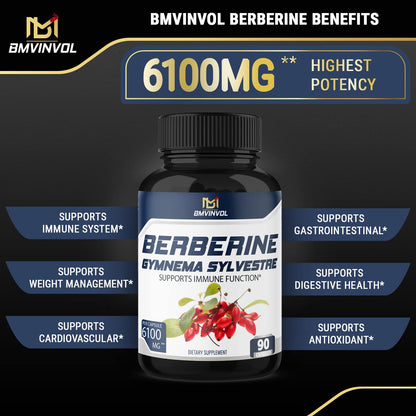 BMVINVOL 5-in-1 Berberine Supplement 6100mg with Ceylon Cinnamon, Gymnema - Maple Wellness Supplements