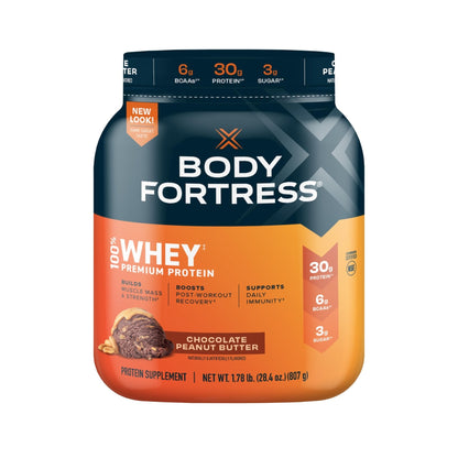 Body Fortress 100% Whey, Premium Protein Powder, Chocolate Peanut Butter, 1.78lbs - Maple Wellness Supplements