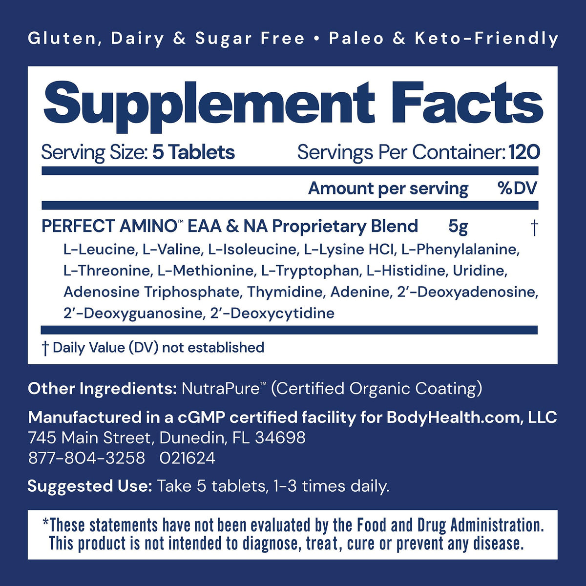 BodyHealth PerfectAmino (600 ct) Easy to Swallow Tablets, Essential Amino Acids Supplement with BCAAs, Vegan Protein for Pre/Post Workout & Muscle Recovery with Lysine, Tryptophan, Leucine, Methionine - Maple Wellness Supplements
