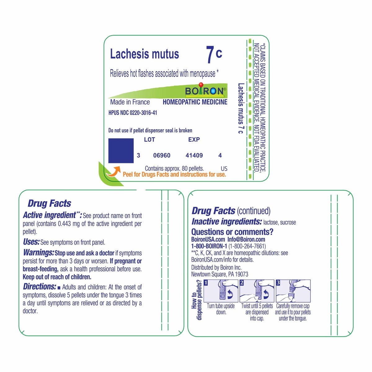 Boiron Lachesis Mutus 7C for Hot Flashes from Menopause - 80 Pellets - Maple Wellness Supplements