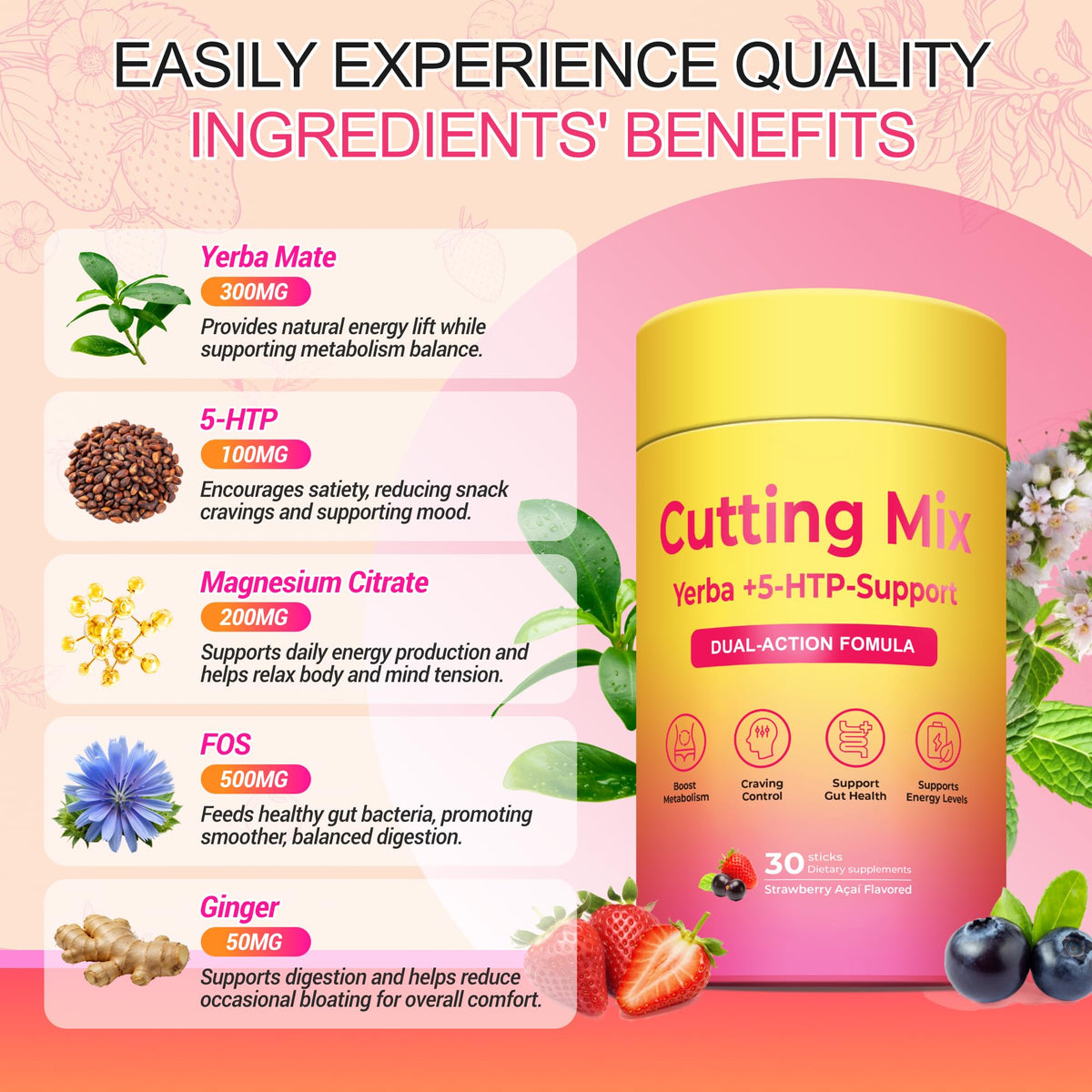 BOSNETHUINH Cutting Drink Mix – Satiety & Metabolism Support | Berberine, Chromium, FOS, Yerba Mate & 5-HTP | Gut Health & Energy - Maple Wellness Supplements