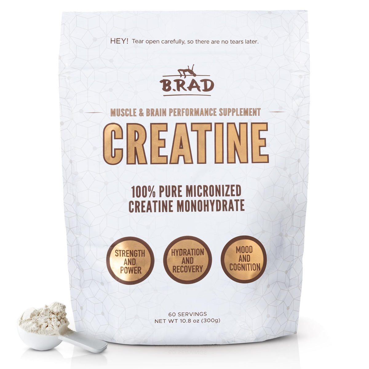 B.rad 100% Pure Micronized Creatine Monohydrate Powder | Natural, No Additives | Boosts Muscle Strength, Recovery & Performance | Supports Brain Health | 300g, 60 Servings - Maple Wellness Supplements