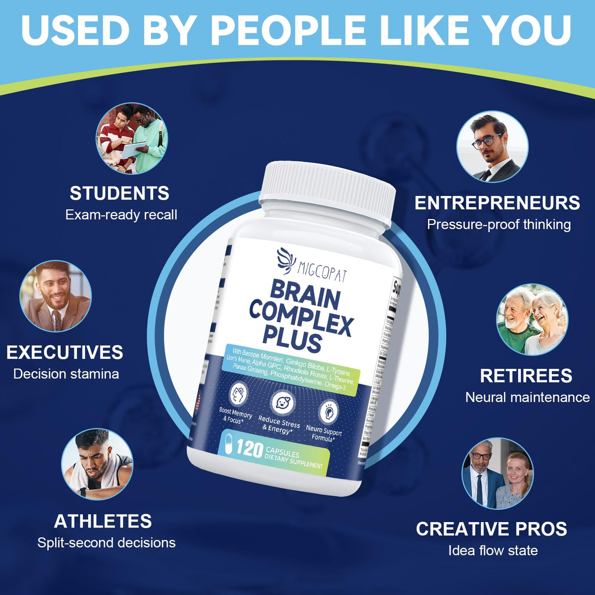 Brain Supplements for Memory & Focus - Nootropic with Bacopa Monnieri, Lion's Mane, Alpha GPC, Phosphatidylserine | Supports Mental Clarity & Cognitive Function | Vitamin B6 & B12-120 Capsules - Maple Wellness Supplements