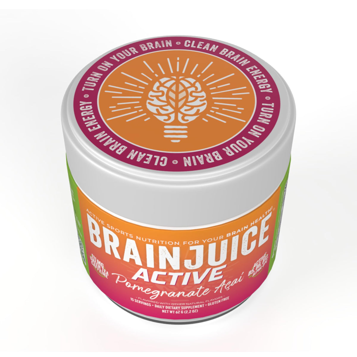 BrainJuice Nootropics Brain Support Supplement, Gluten Free Powder for Energy and Focus, Pre Workout w/Alpha GPC, Vitamin B & Organic Green Tea Extract Caffeine, Active Pomegranate Acai, 15 Servings - Maple Wellness Supplements