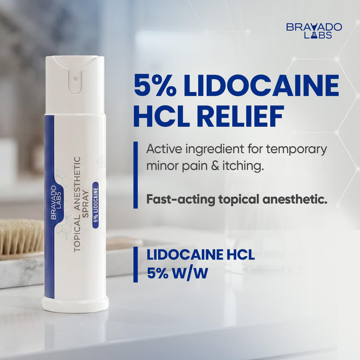 Bravado Labs 5% Lidocaine Spray Pain Relief - Maximum Strength Numbing Spray with Arnica & Emu Oil - Topical Anesthetic for Burns, Pain & Itch Relief - 1oz - Maple Wellness Supplements
