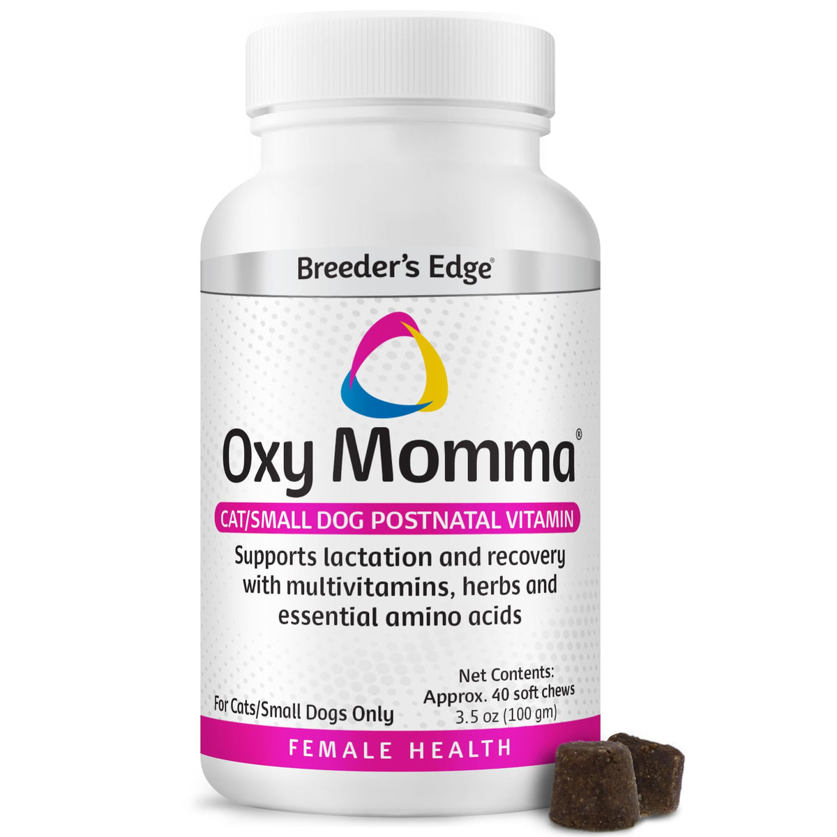 Breeder's Edge Oxy Momma Soft Chews, Postnatal Vitamin Supplement for Lactating Dogs and Cats, Supports Recovery, Hormones, and Next Pregnancy - for Small Dogs & Cats, 40ct Soft Chews - Maple Wellness Supplements