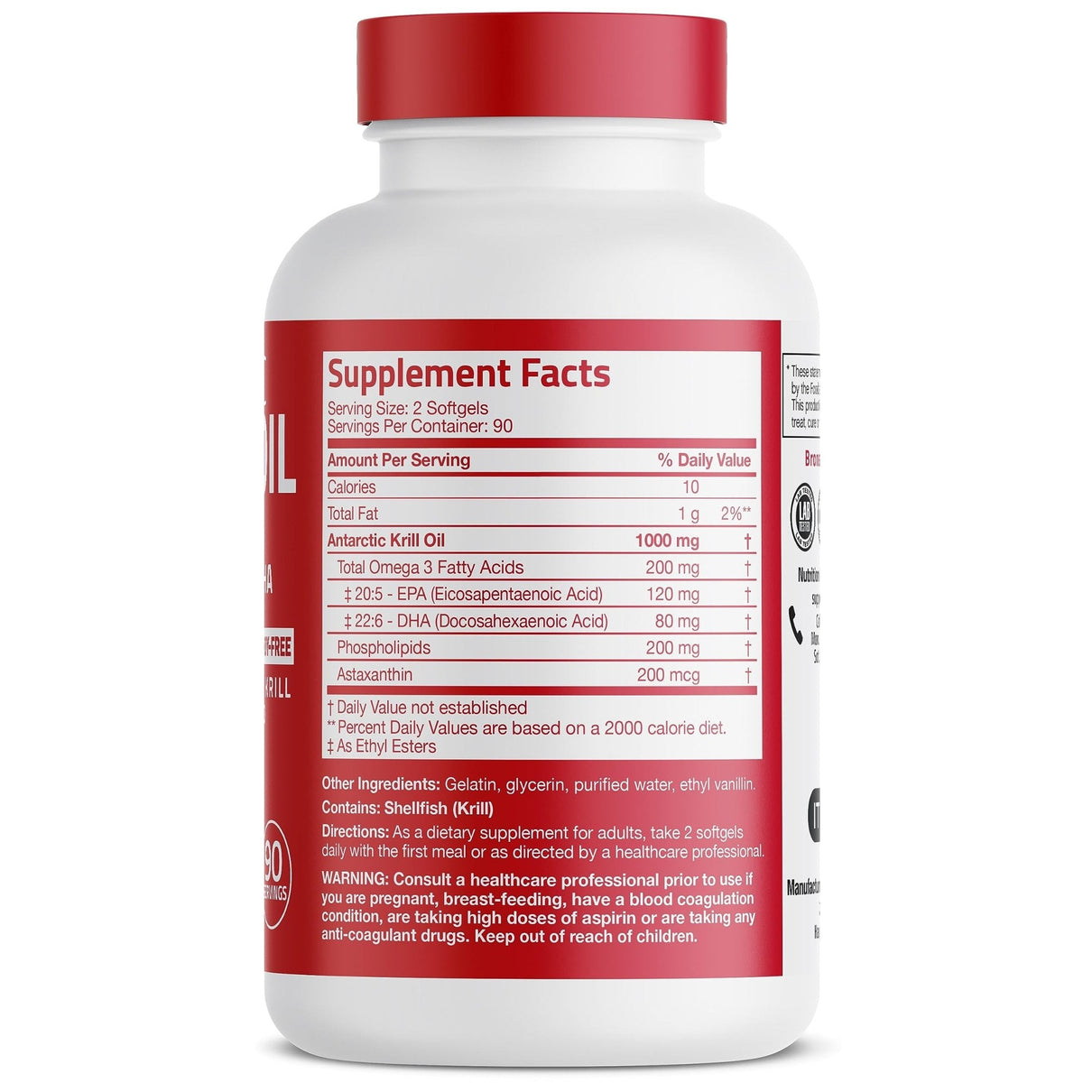 Bronson Antarctic Krill Oil 1000 mg with Omega-3s EPA, DHA, Astaxanthin and Phospholipid - Maple Wellness Supplements