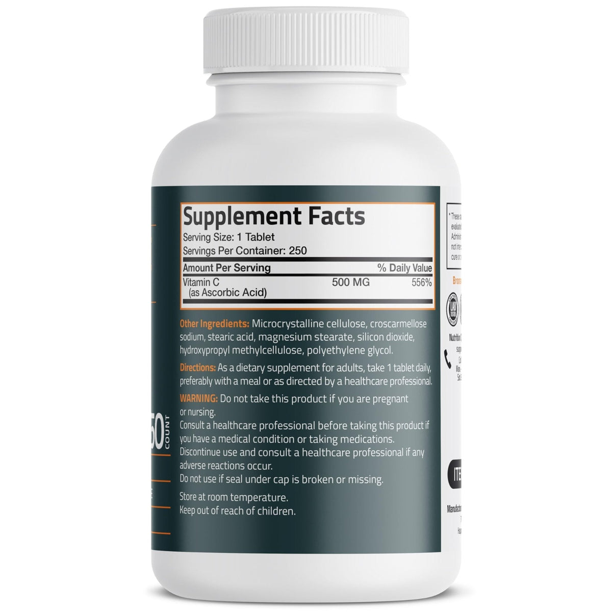 Bronson Vitamin C 500 MG Supports a Healthy Immune System & Antioxidant Protection, Non-GMO, 250 Vegetarian Tablets - Maple Wellness Supplements
