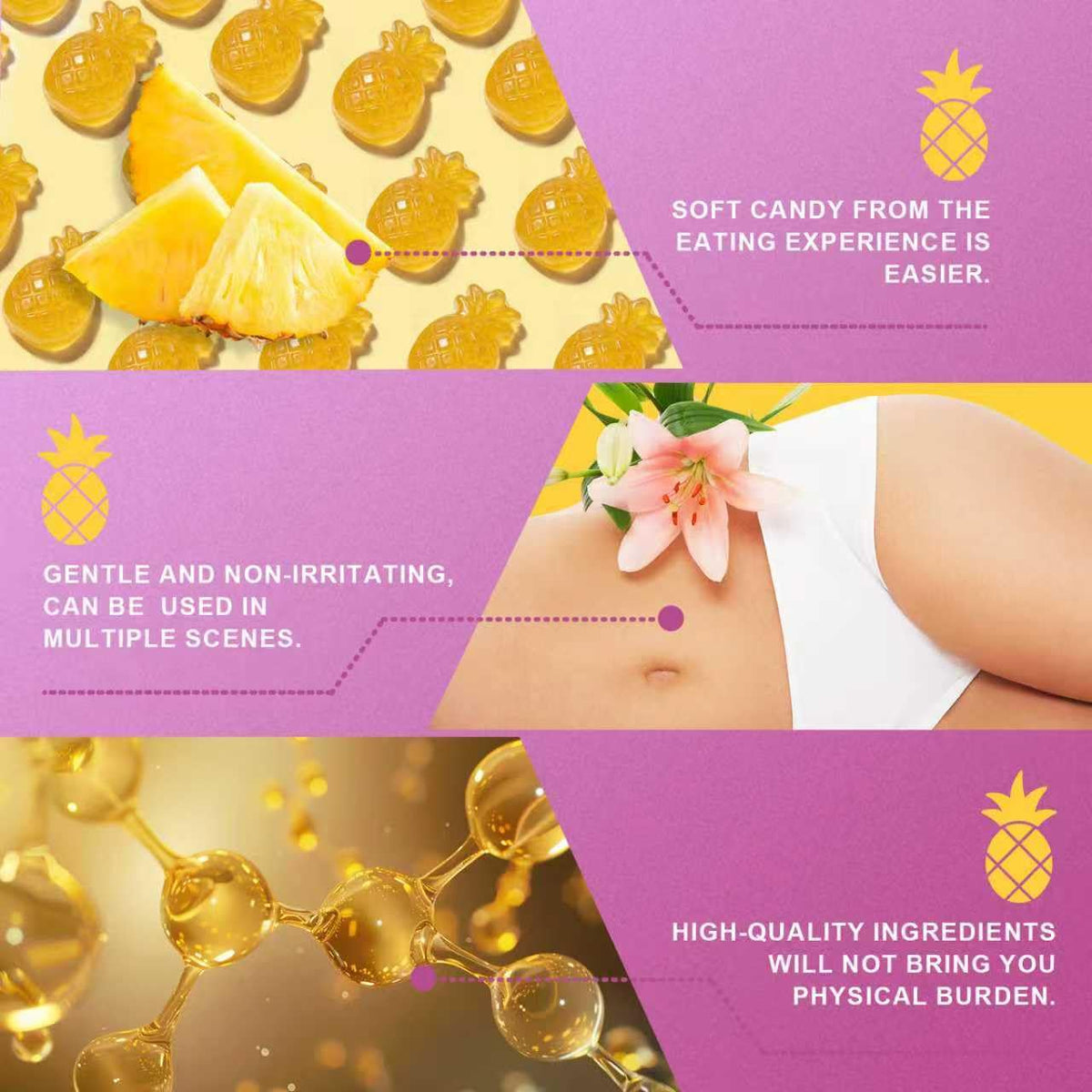 Brurtzexs Her Juicy Feminine Probiotics Gummies for Women with Slippery Elm - Pineapple Flavor, pH Balance & Immune Health Support - Digestive & Feminine Support - Vegan Supplement, 60 C - Maple Wellness Supplements