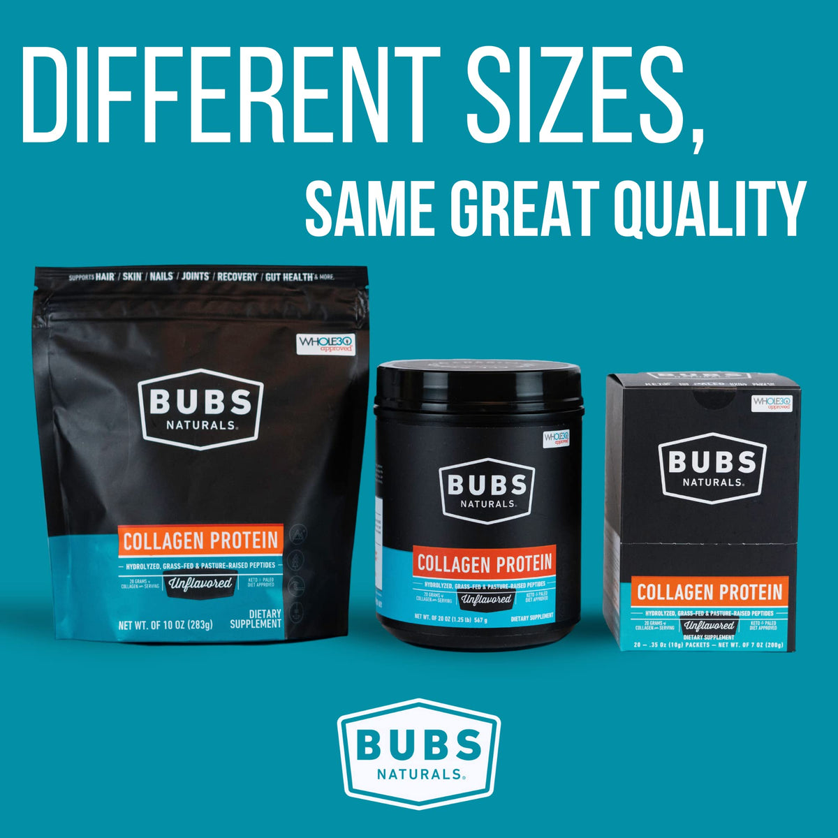 BUBS Naturals Collagen Peptides Powder, Collagen for Women & Men, Hydrolyzed Peptides, Unflavored Pasture Raised Grass Fed, Paleo Keto Friendly - Maple Wellness Supplements