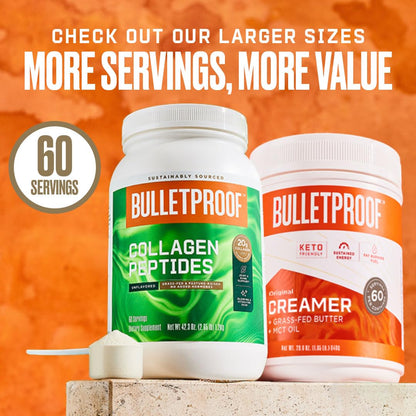 Bulletproof Dark Chocolate Energy Collagen Protein, 19.3 Ounces, Caffeine-Free Fuel - Maple Wellness Supplements
