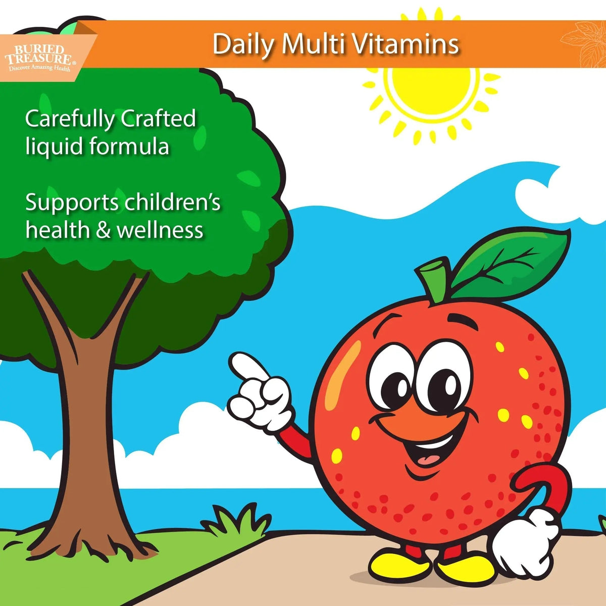 Buried Treasure Children's Daily Multi Liquid Multivitamin & Minerals Nutritional Dietary Vegan Supplement for Kids No Artificial Ingredients - Maple Wellness Supplements