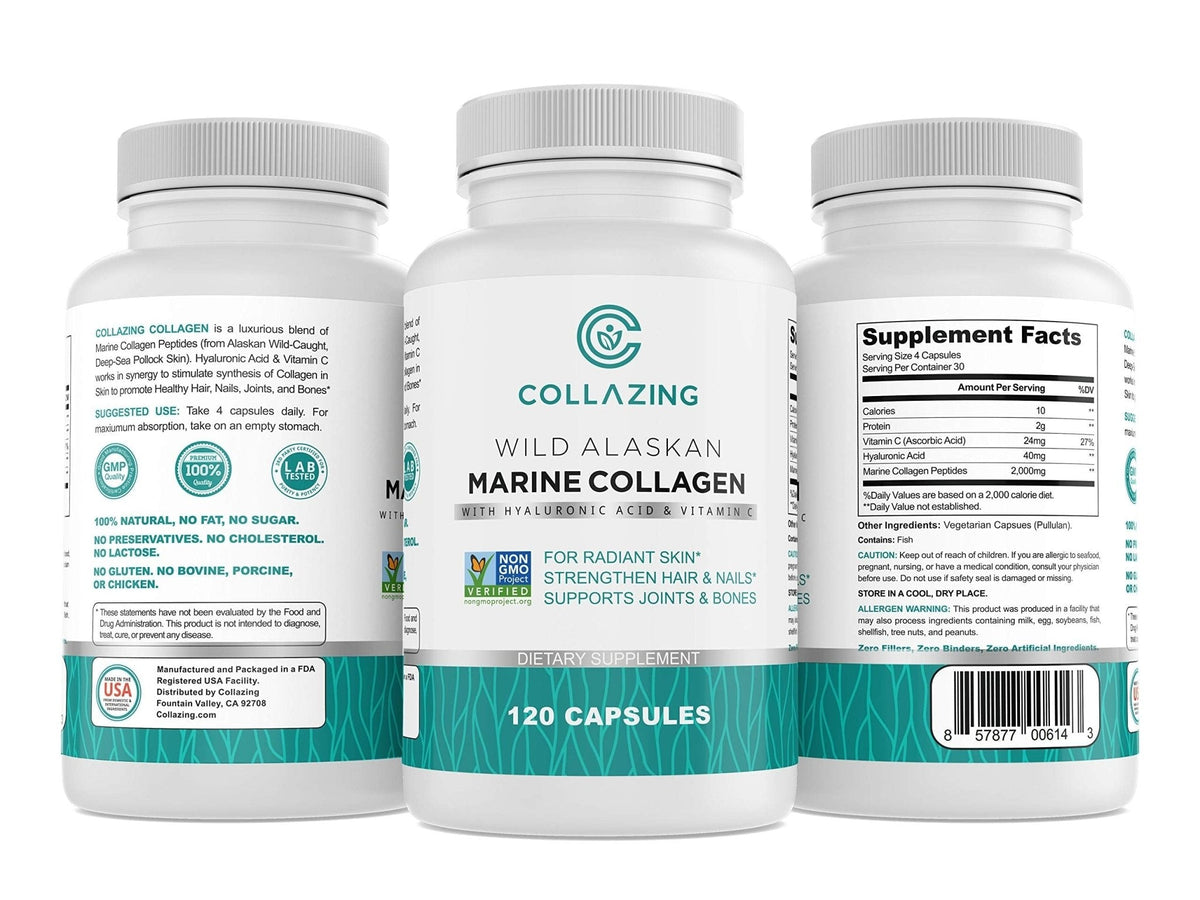 C COLLAZING - Alaskan Wild-Caught Marine Collagen Peptides with Hyaluronic Acid & Vitamin C - Supports Skin, Hair, Nails, Joints & Bones - Type 1 & 3 Collagen - Maple Wellness Supplements