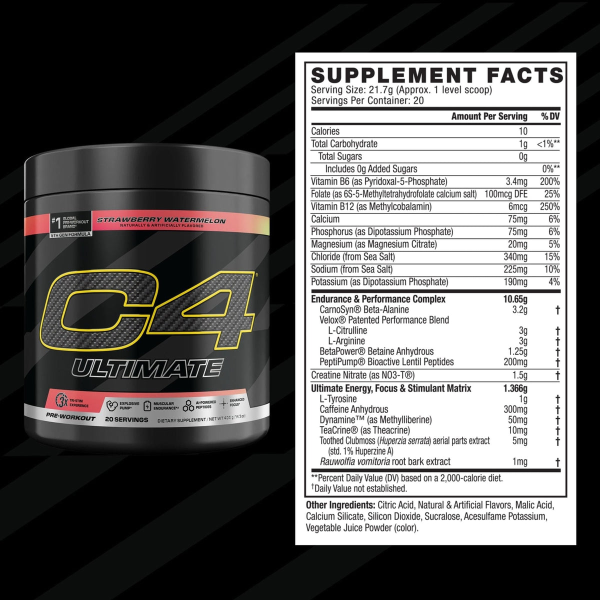 C4 Ultimate Pre Workout Powder Watermelon - Sugar Free Preworkout Energy Supplement for Men & Women - 300mg Caffeine + 3.2g Beta Alanine - Maple Wellness Supplements