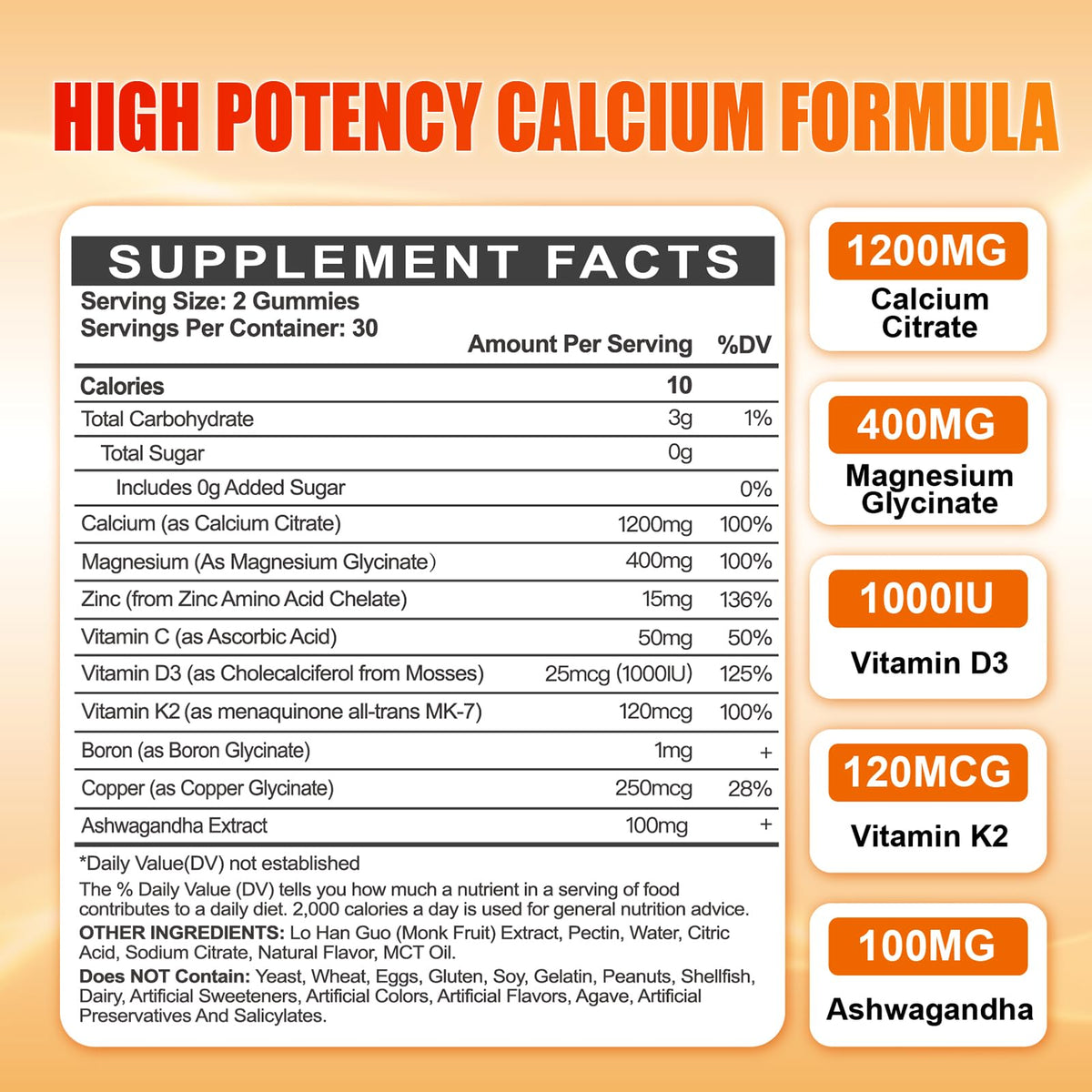 Calcium 1200 mg with Vitamin D3 Gummies for Adults - Calcium Citrate with Vitamin D3 K2, Magnesium, Zinc, Boron, Copper and Ashwagandha - Maple Wellness Supplements