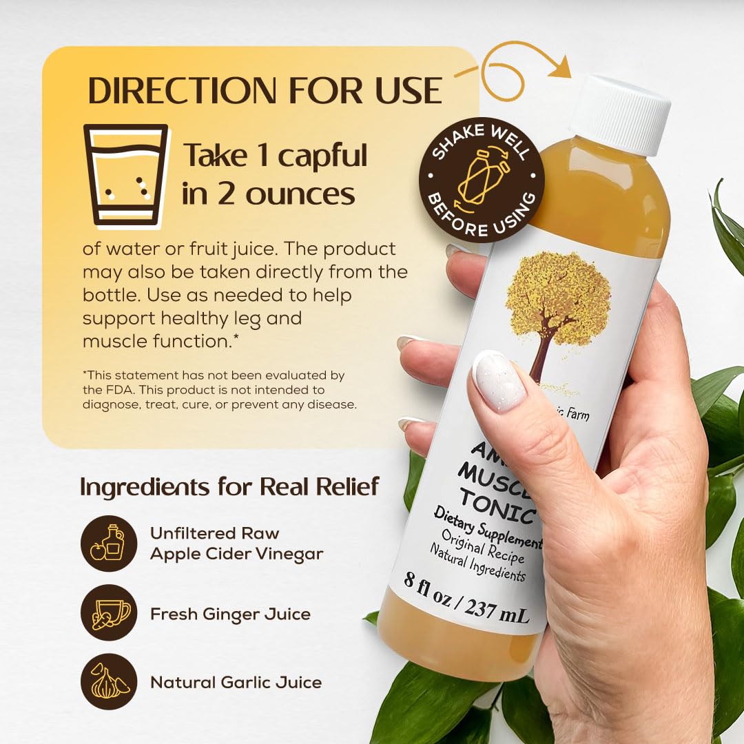Caleb Treeze Old Amish Muscle Tonic 8 fl oz, Leg Cramps Relief, Foot Cramps Relief, Restless Legs, Muscle Cramps & Spasm Relief - Maple Wellness Supplements