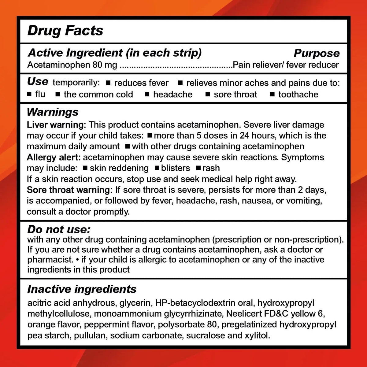 CALMOUR Children's Acetaminophen 36 Strips | Pain Reliever & Fever Reducer | Fast-Acting Support for Cold & Flu Symptoms | Oral Chewable Strips for Kids Ages 2-9 | Travel Size, Orange Flavor - Maple Wellness Supplements