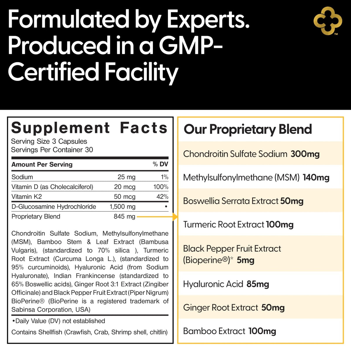 Campio Glucosamine Chondroitin MSM All-in-One Joint Support Supplement Turmeric, Hyaluronic Acid, Boswellia, Ginger Root, Bamboo, BioPerine, Black Pepper, Supports Joint Health & Flexibility 90 Count - Maple Wellness Supplements