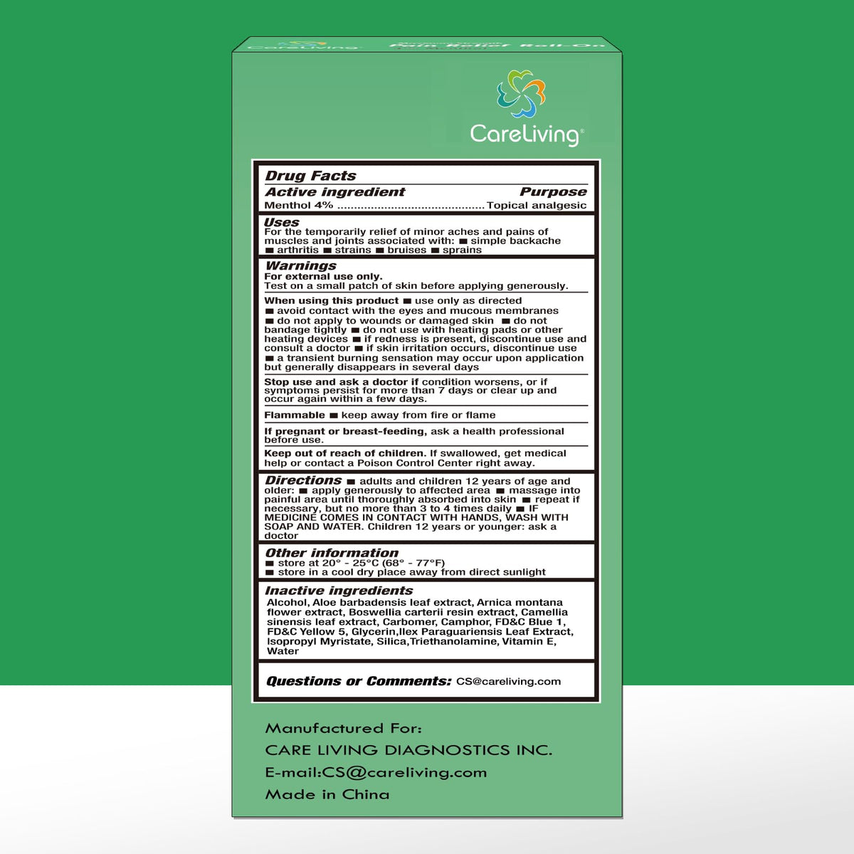 CARELIVING Roll On Pain Relief for Knee, Neck, Joint, Shoulder, Arthritis Pain Reliever, Sore Muscle Relief, Roll On Menthol Gel 2.5 Fl Oz (Pack of 2) - Maple Wellness Supplements