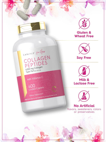 Carlyle Collagen Peptides 6000mg | 400 Caplets | with Vitamin C | Type 1 and 3 | Non-GMO, Gluten Free, Grass Fed Supplement - Maple Wellness Supplements