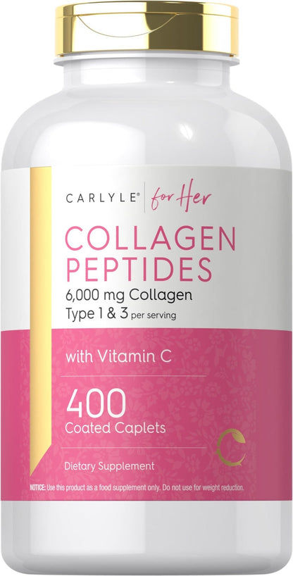 Carlyle Collagen Peptides 6000mg | 400 Caplets | with Vitamin C | Type 1 and 3 | Non-GMO, Gluten Free, Grass Fed Supplement - Maple Wellness Supplements