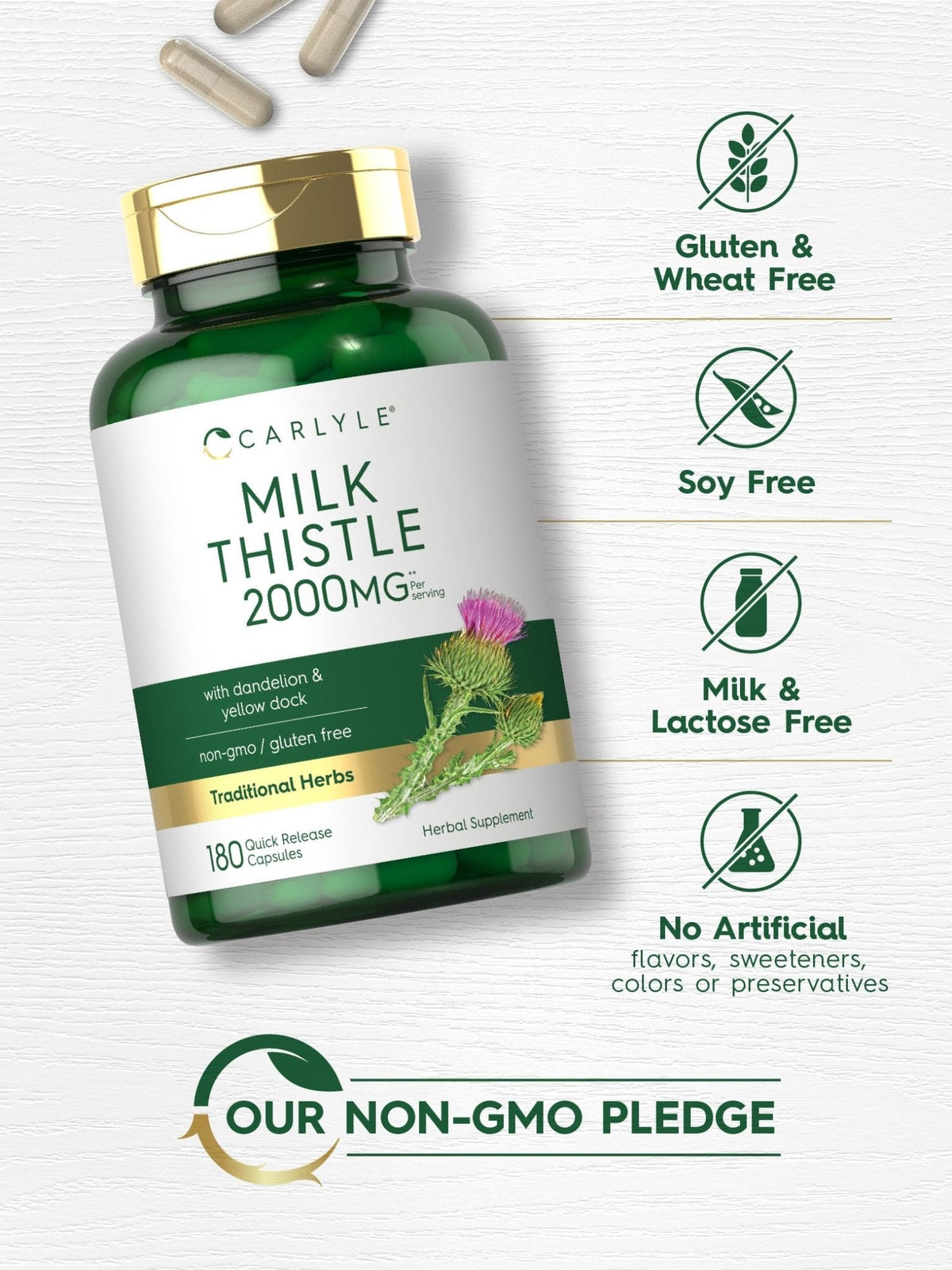 Carlyle Milk Thistle 2000mg | 180 Capsules | with Dandelion & Yellow Dock | Non-GMO - Maple Wellness Supplements