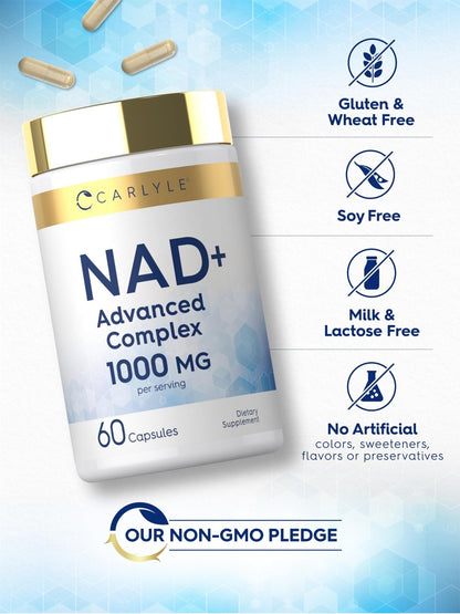 Carlyle NAD+ Supplement for Women & Men | 1000 mg | 60 Capsules | Advanced Complex with Resveratrol and Collagen | Non-GMO & Gluten Free - Maple Wellness Supplements
