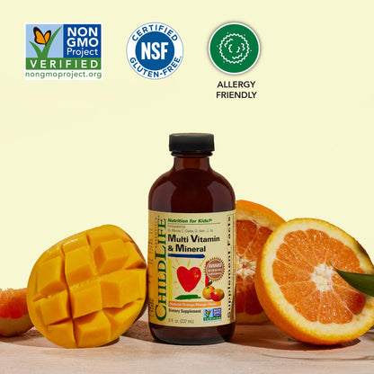 CHILDLIFE ESSENTIALS Kids Multivitamin & Mineral - Kids Vitamins, Liquid Multivitamin for Kids, Toddler Multivitamins, Liquid Vitamins, Baby Multivitamin - Natural Orange & Mango, 8 Fl Oz (Pack of 2) - Maple Wellness Supplements