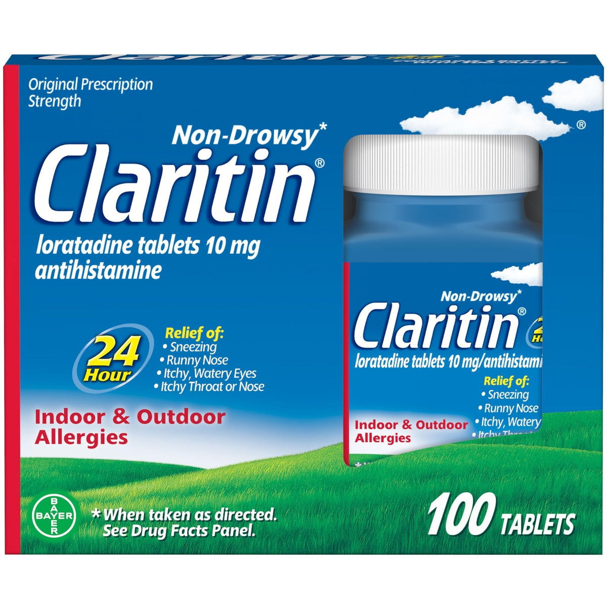 Claritin Allergy Medicine for Adults, 24-Hour Non-Drowsy Loratadine 10mg Pills, Antihistamine, 100 Tablets - Maple Wellness Supplements