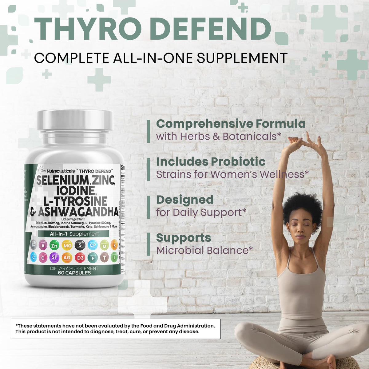 Clean Nutra Selenium 300mcg Iodine 500mcg Thyroid Support for Women & Men | L Tyrosine 500mg Ashwagandha Supplement Bladderwrack, Turmeric, Kelp, Schisandra Zinc Pills Capsule Supplements - Maple Wellness Supplements