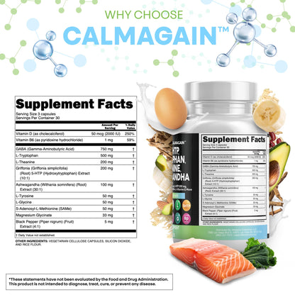 Clean Nutraceuticals GABA 750mg 5 HTP 200mg L Tryptophan 500mg L Theanine 200mg Ashwagandha SAM-e L-Glycine - Mood Support Vitamins for Women and Men with L-Tyrosine 5-HTP (5-Hydroxytryptophan) - Maple Wellness Supplements